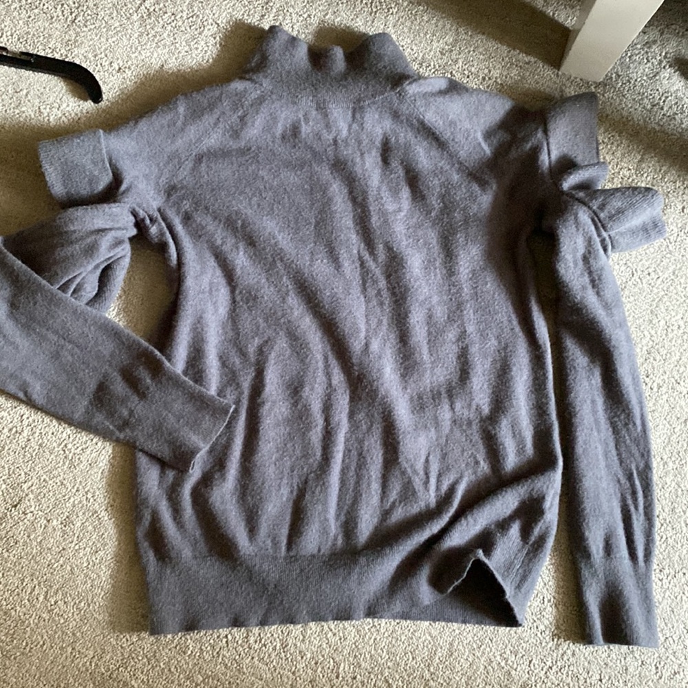 Gray mock neck ruffle cut out sweater